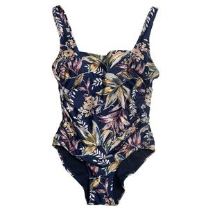Anne Cole Blue Floral One Piece Bathing Suit Ruffle Straps Size 14